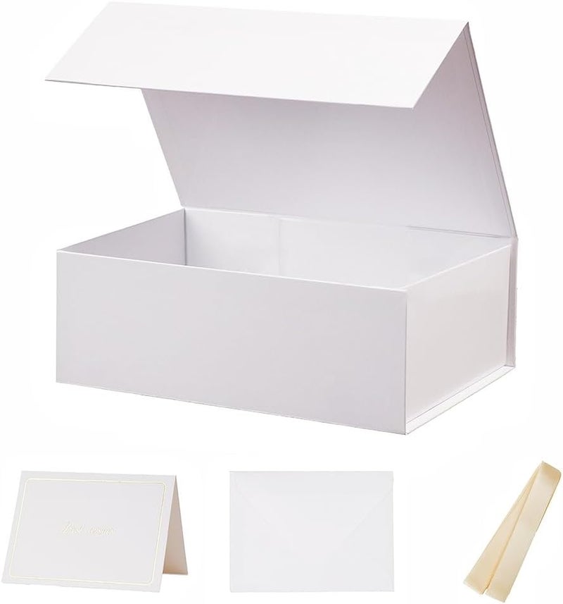 UoeRing 1 قطعة صندوق هدايا أبيض، 11.5x8x4 صندوق هدايا مغناطيسي للهدايا مع أغطية مستطيلة قابلة للطي لصندوق اقتراح وصيفات العروس، زفاف، عيد الميلاد، تغليف هدايا عيد الميلاد مع بطاقة ريبون ظرف - Image 1